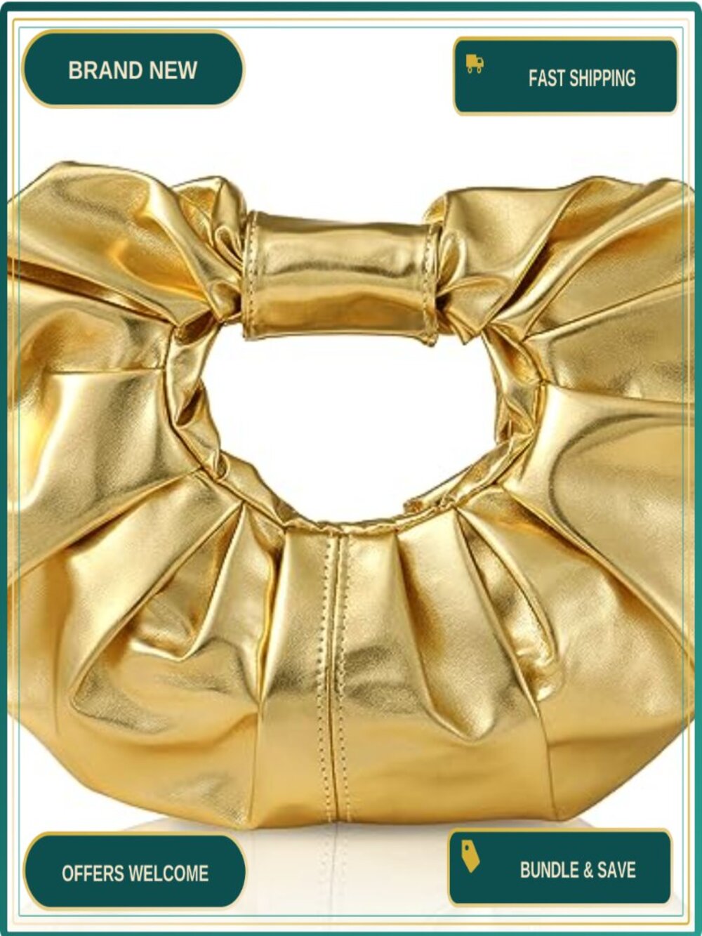 PU Leather Pleated Clutch Evening Bag Women's Formal Party Purse